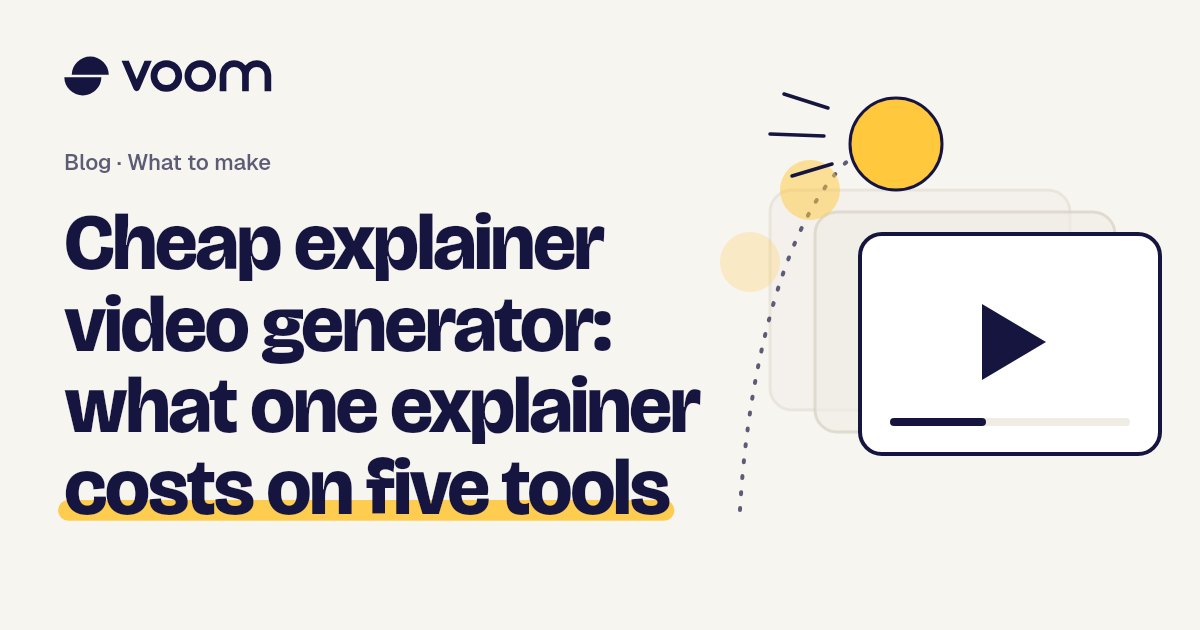 Cover of the Voom guide to cheap explainer video generators, with film frames and a play shape