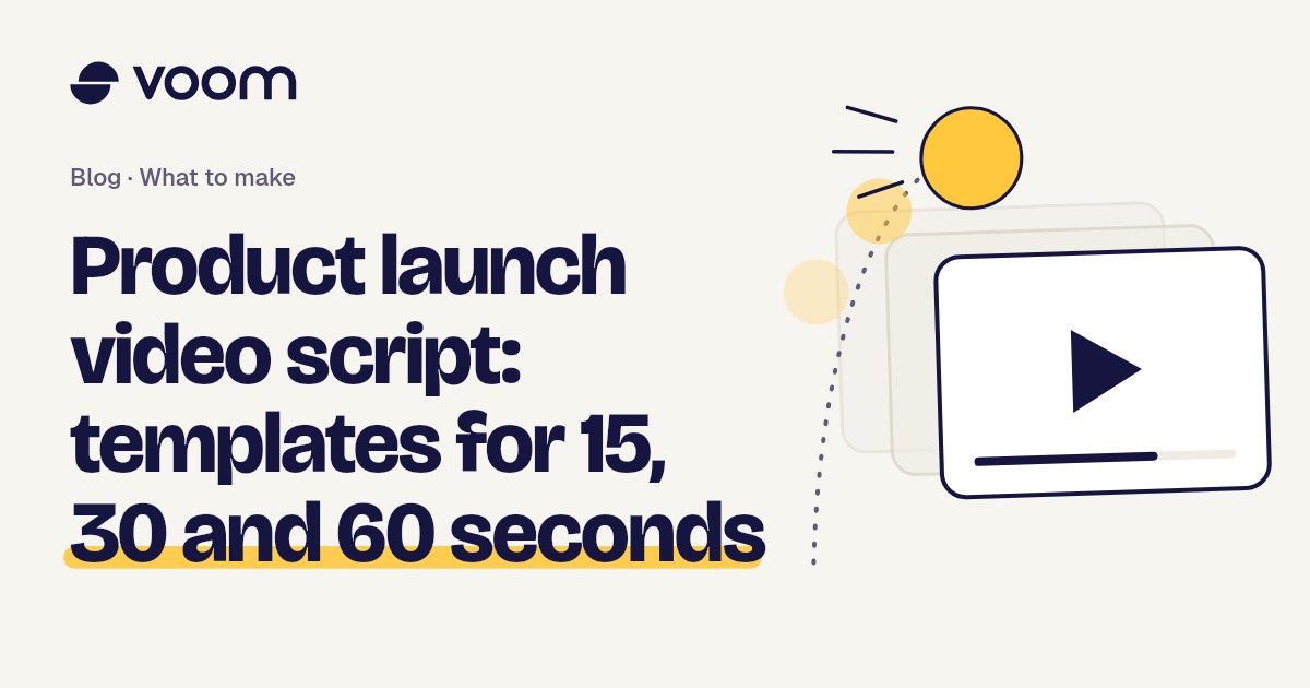 Cover of the Voom guide to product launch video scripts, with a play button and film frames