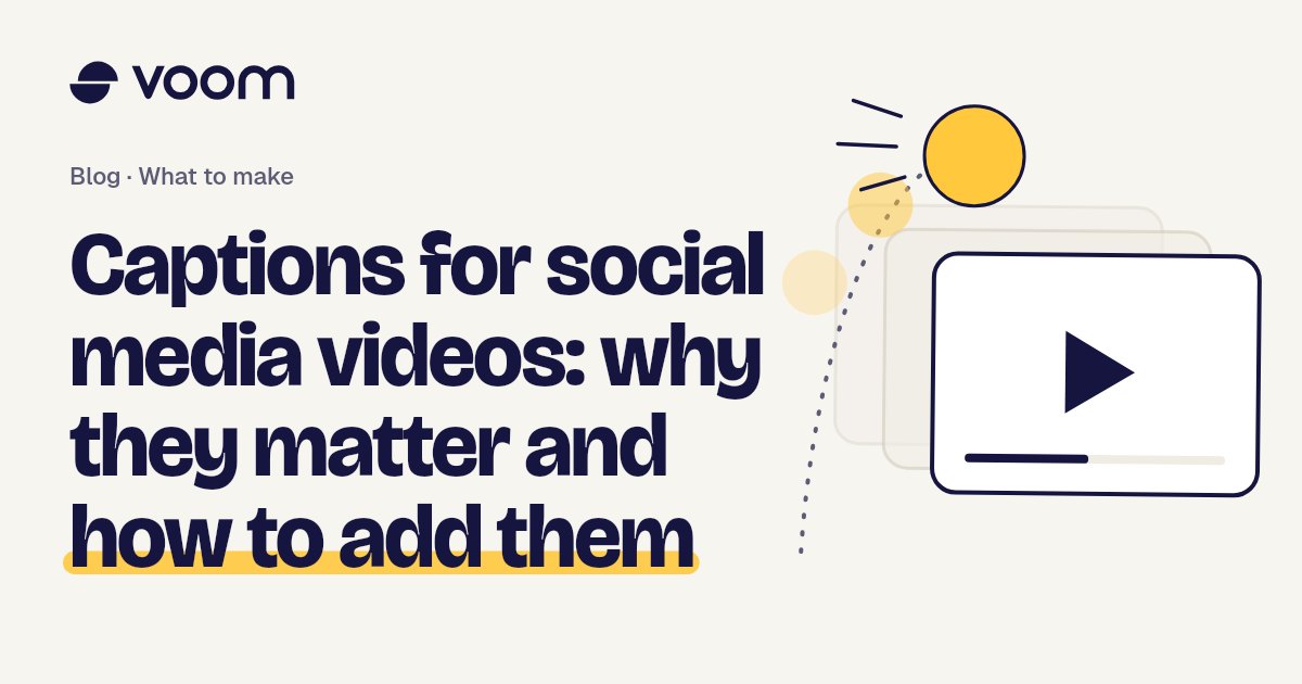 Cover of the Voom guide to captions for social media videos, with film frames and a play button