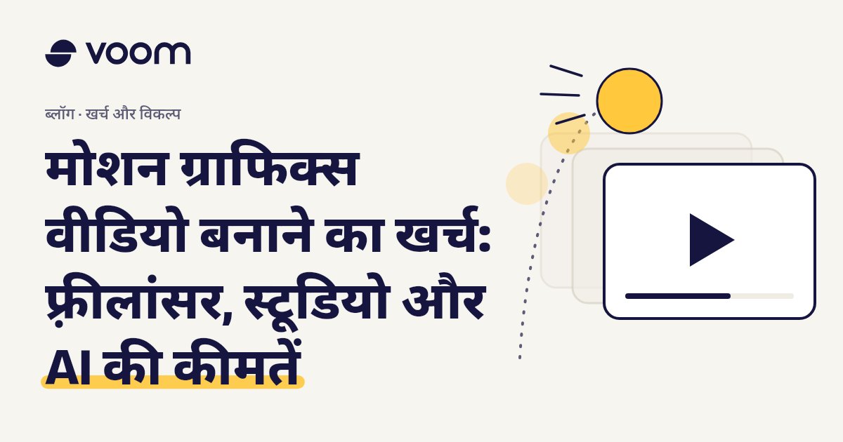 मोशन ग्राफिक्स वीडियो बनाने का खर्च बताने वाली Voom गाइड का कवर, फ़्रीलांसर, स्टूडियो और AI की कीमतों के साथ