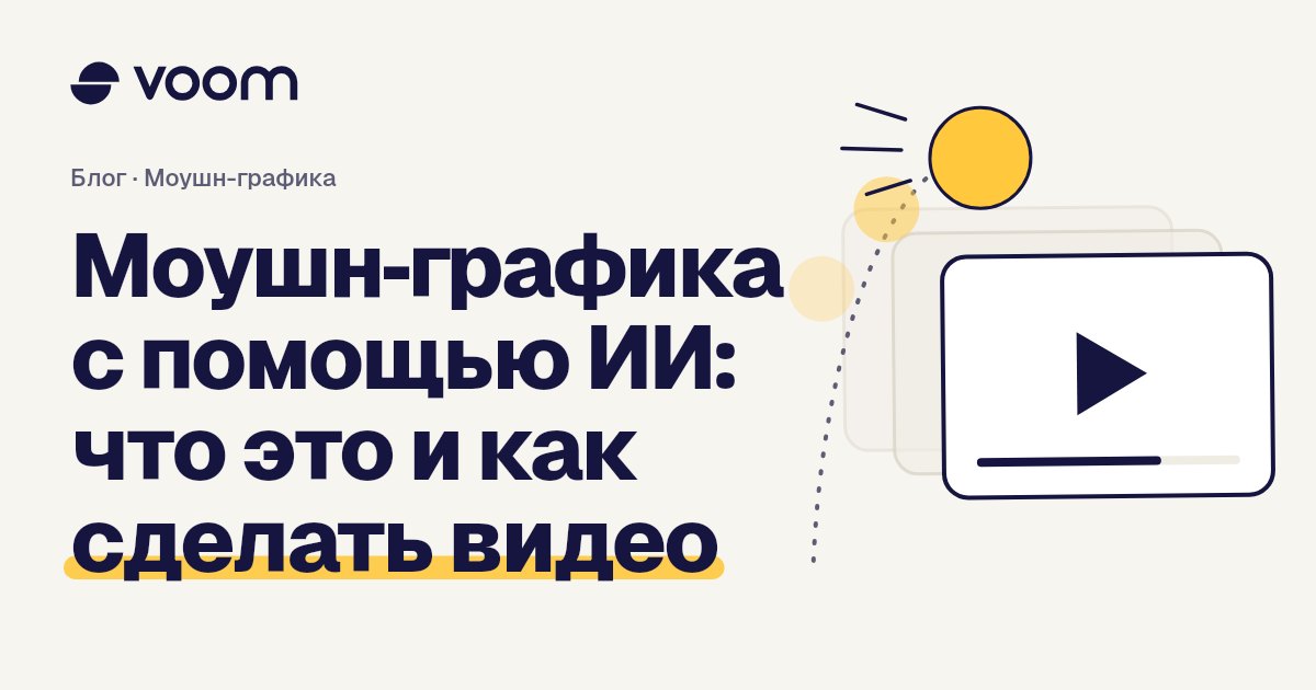 Обложка гайда Voom о том, как работает моушн-графика с помощью ИИ, с кнопкой воспроизведения и кадрами
